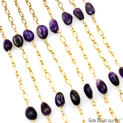 Amethyst 10x6mm & Gold Finding 7x4mm Tumble Beads Gold Plated Rosary Chain