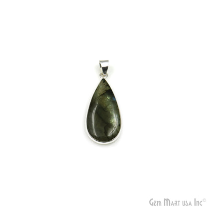 Labradorite Gemstone Pears 40x18mm Sterling Silver Necklace Pendant 1PC