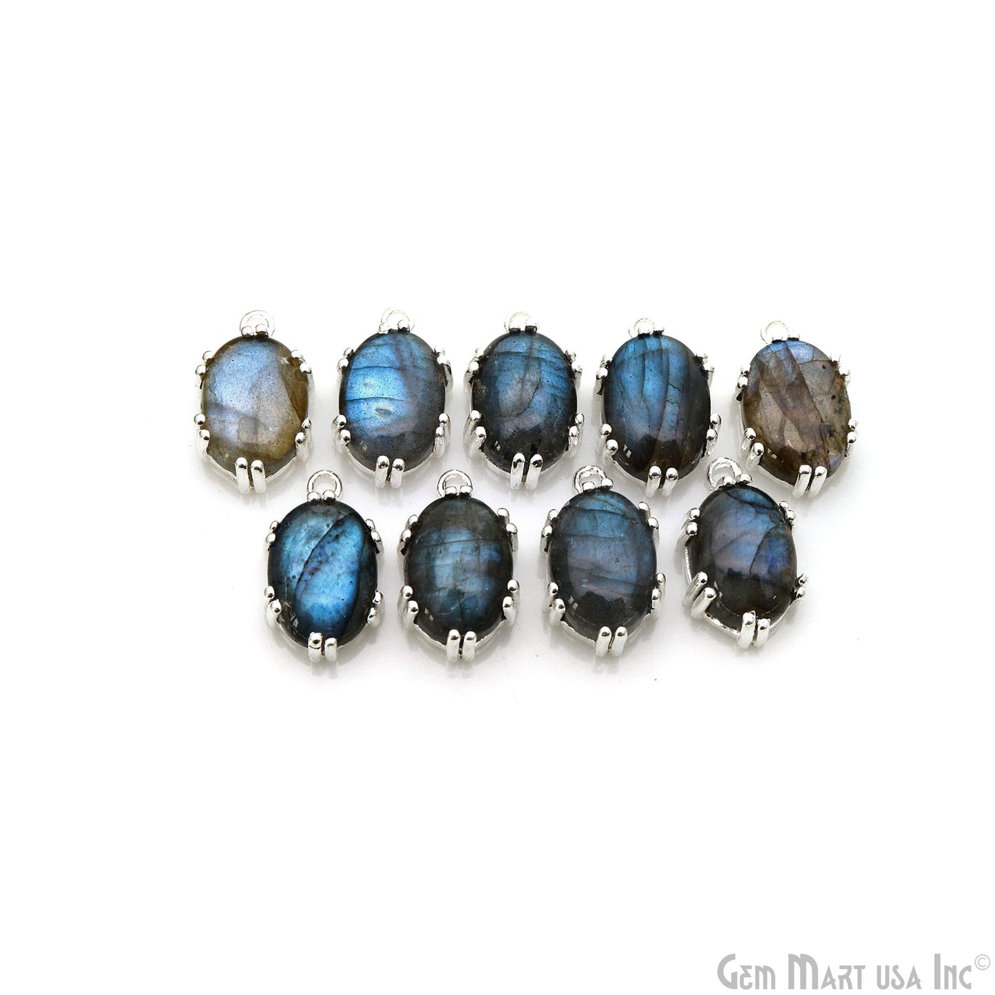 Flashy Labradorite Cabochon 18x11mm Oval Prong Silver Setting Single Bail Gemstone Connector