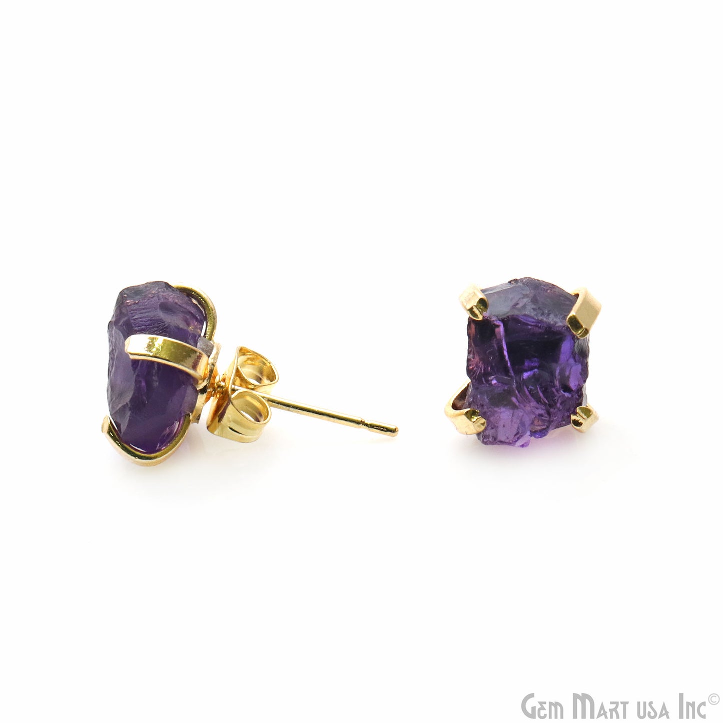 Natural Rough Gemstone 9x7mm Gold Electroplated Prong Setting Stud Earring