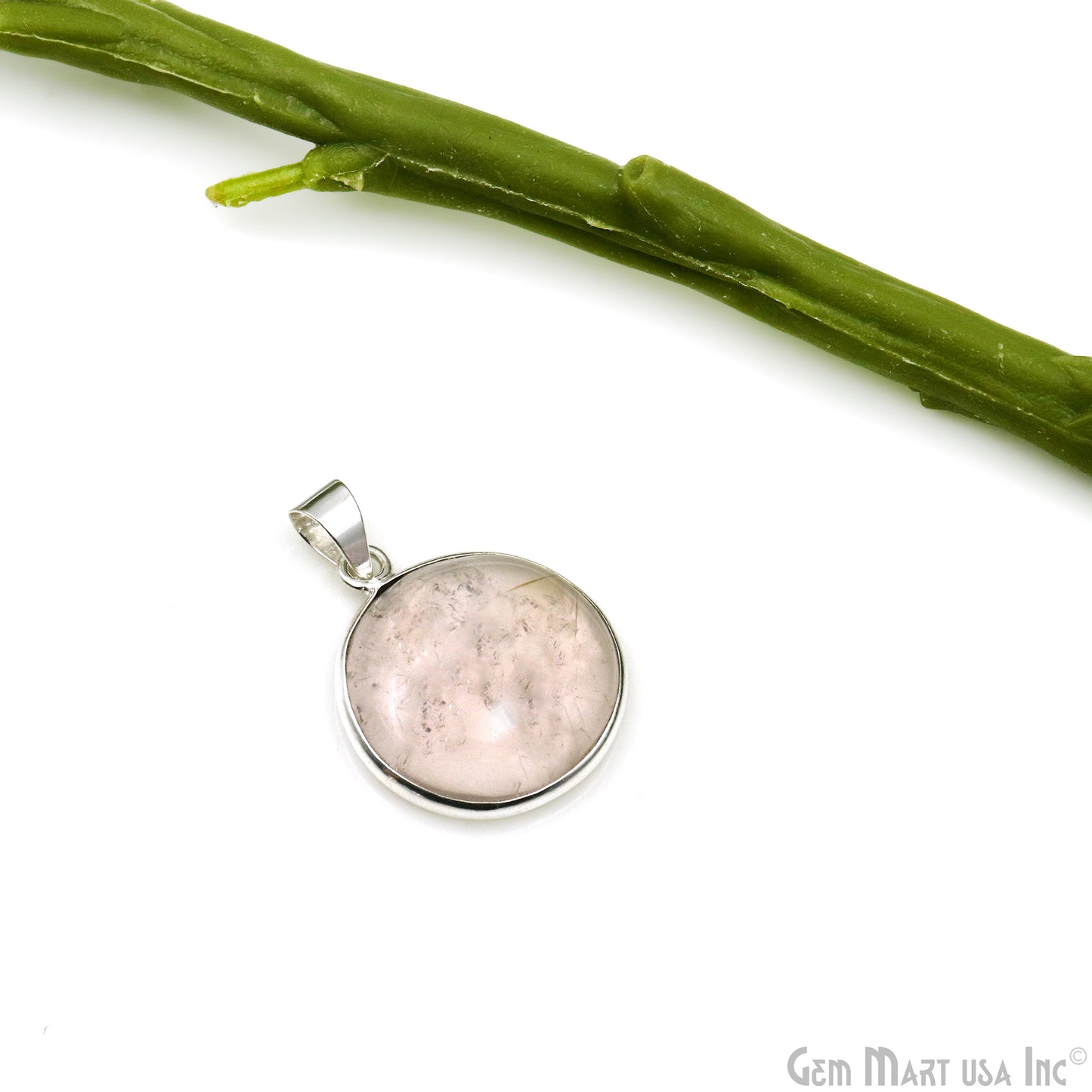 Rose Quartz Gemstone Round 28x23mm Sterling Silver Necklace Pendant 1PC