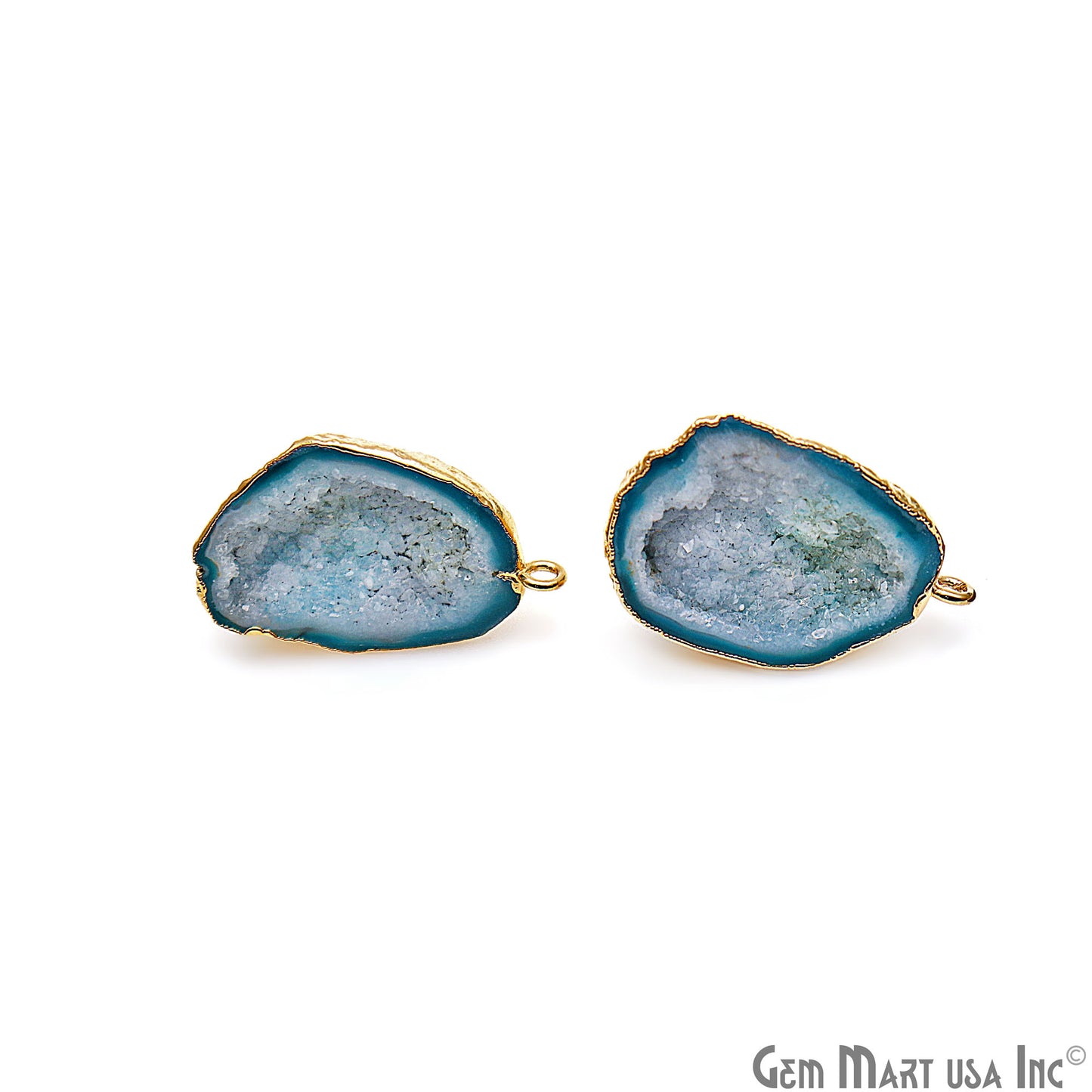 DIY Agate Slice Geode Druzy 29x20mm Gold Electroplated Loop Connector Studs Earrings - GemMartUSA