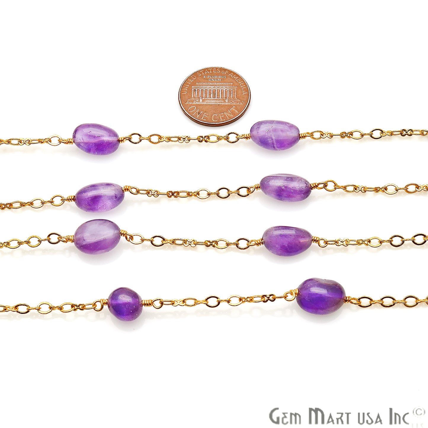 Amethyst Tumble Beads Gold Plated Wire Wrapped Rosary Chain