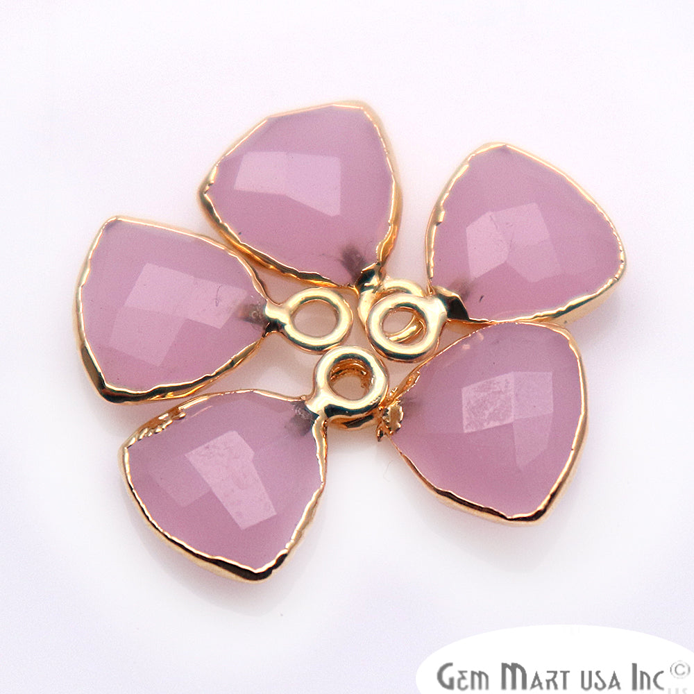 Rose Chalcedony 10mm Trillion Gold Electroplated Single Bail Gemstone Connector - GemMartUSA