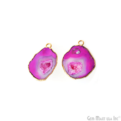 Geode Druzy 23x33mm Organic Gold Electroplated Single Bail Gemstone Earring Connector 1 Pair