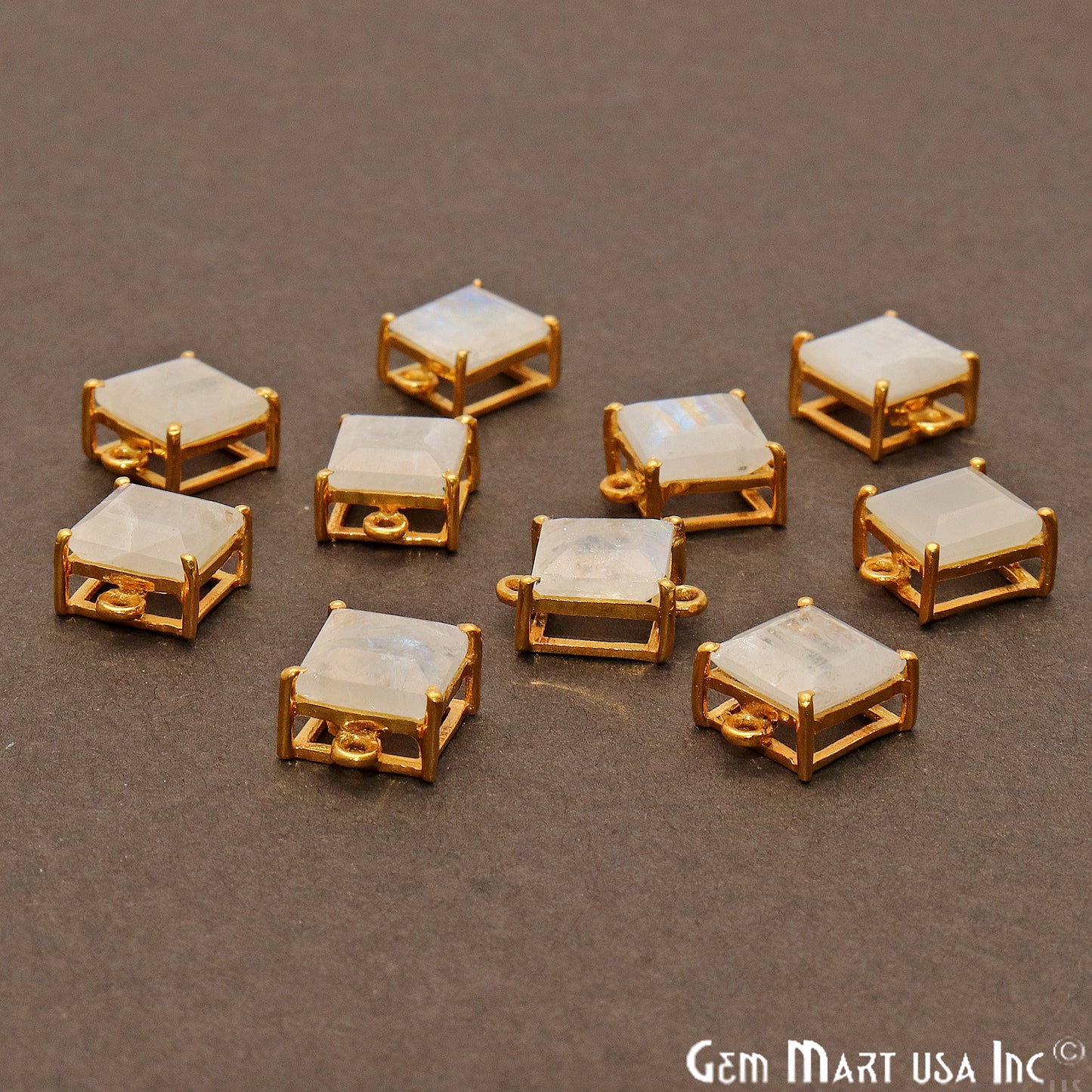 Rainbow Moonstone Prong Setting Gold Plated Flashy Gemstone Connector - GemMartUSA