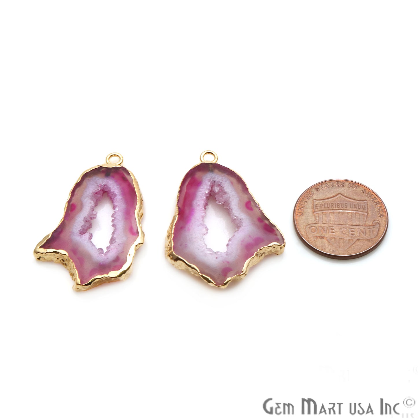 Agate Slice 32x20mm Organic Gold Electroplated Gemstone Earring Connector 1 Pair - GemMartUSA