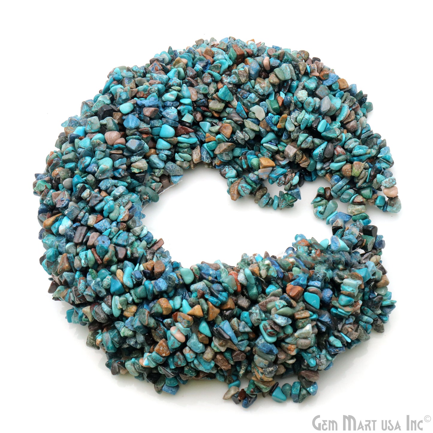 Chrysocolla Chip Beads, 34 Inch, Natural Chip Strands, Drilled Strung Nugget Beads, 7-10mm, Polished, GemMartUSA (CHCH-70004)