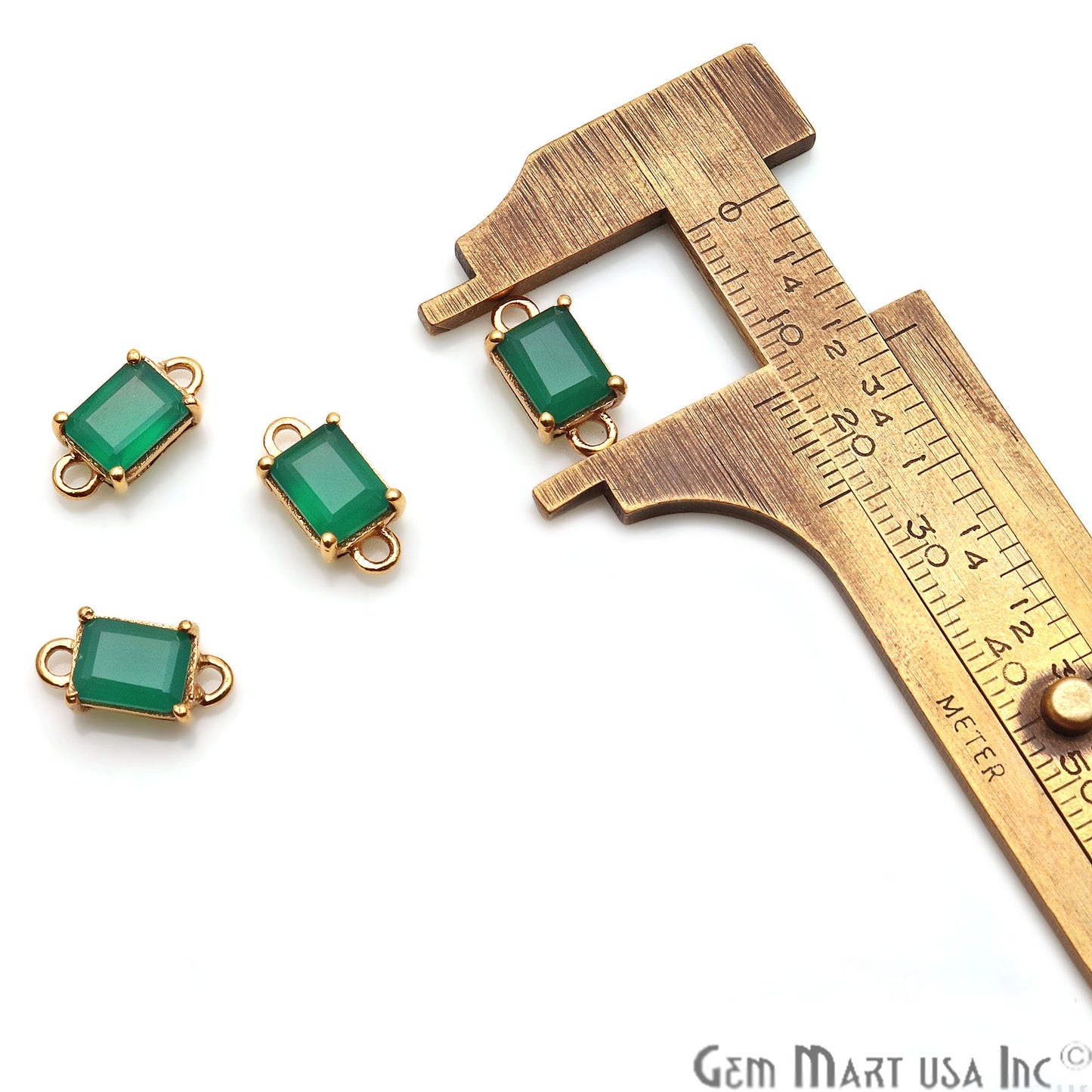 Green Onyx 6x8mm Rectangle Gold Plated Prong Setting Gemstone Connector (Pick Bail) - GemMartUSA