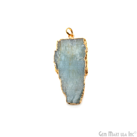 Aquamarine Free Form shape 58x27mm Gold Electroplated Gemstone Single Bail Pendant