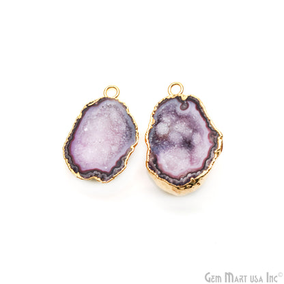 Geode Druzy 34x22mm Organic Gold Electroplated Single Bail Gemstone Earring Connector 1 Pair