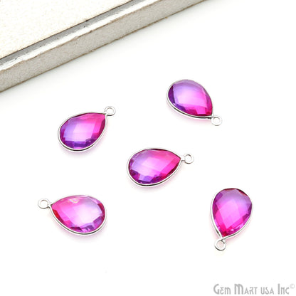 Purple & Pink Aura Quartz 10x14mm Pears Single Bail Silver Bezel Doublet Quartz Connector