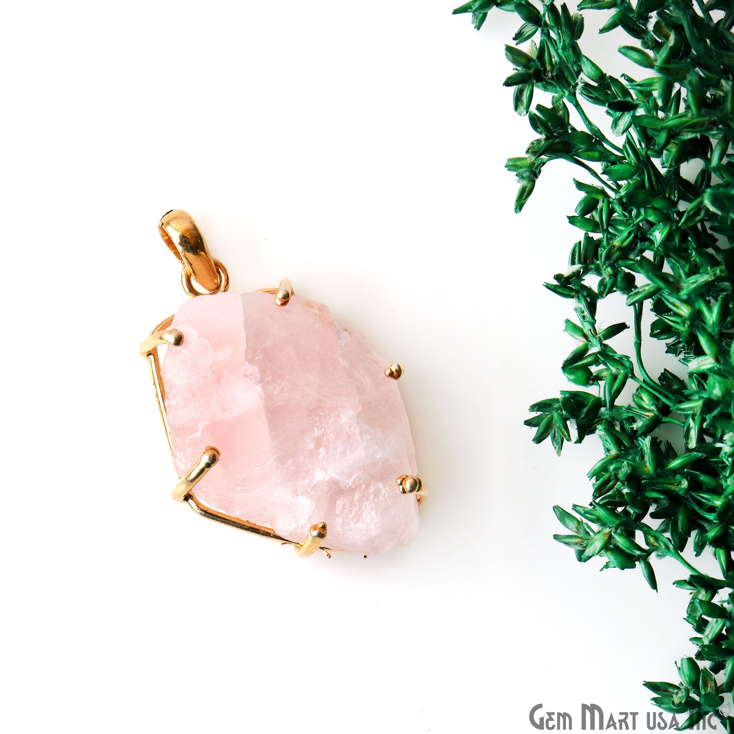 Natural Morganite Organic 36x24mm Gold Plated Prong Setting Single Bail Gemstone Pendant