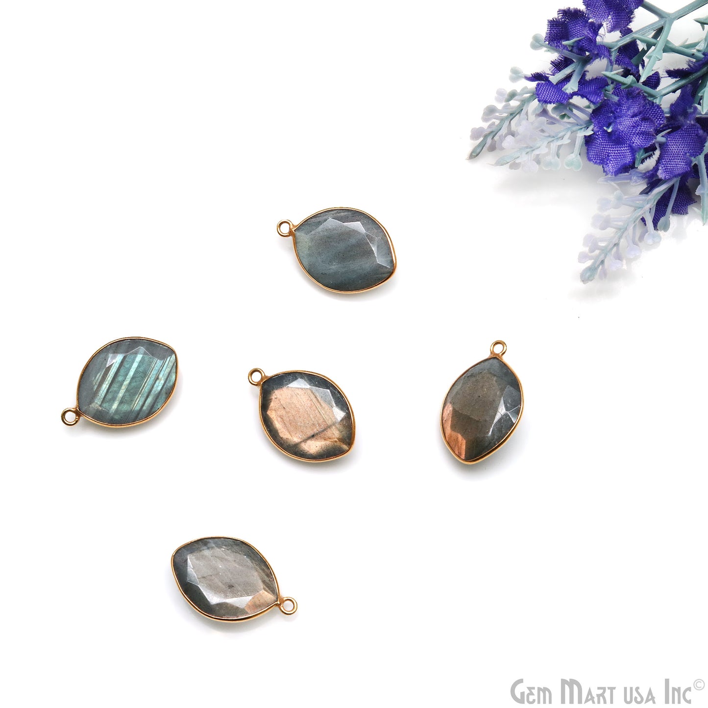 Labradorite Marquise 14x18mm Gold Plated Single Bail Gemstone Bezel Connector