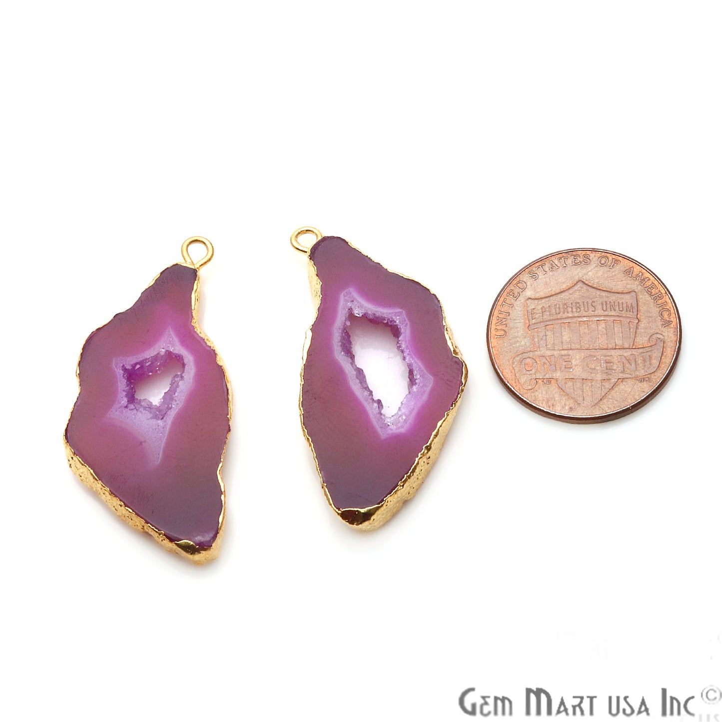 Agate Slice 15x35mm Organic Gold Electroplated Gemstone Earring Connector 1 Pair - GemMartUSA