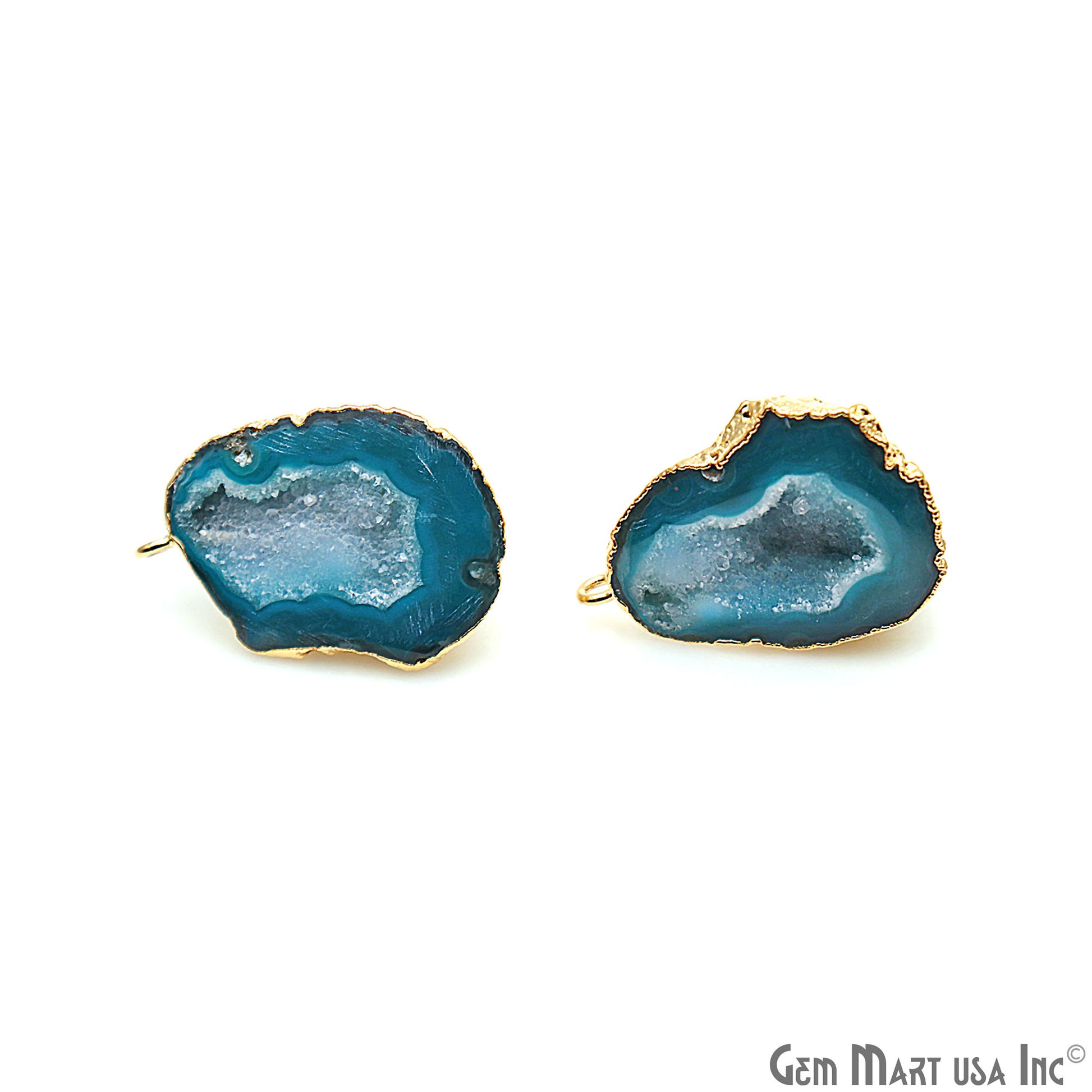 DIY Agate Slice Geode Druzy 31x21mm Gold Electroplated Loop Connector Studs Earrings - GemMartUSA