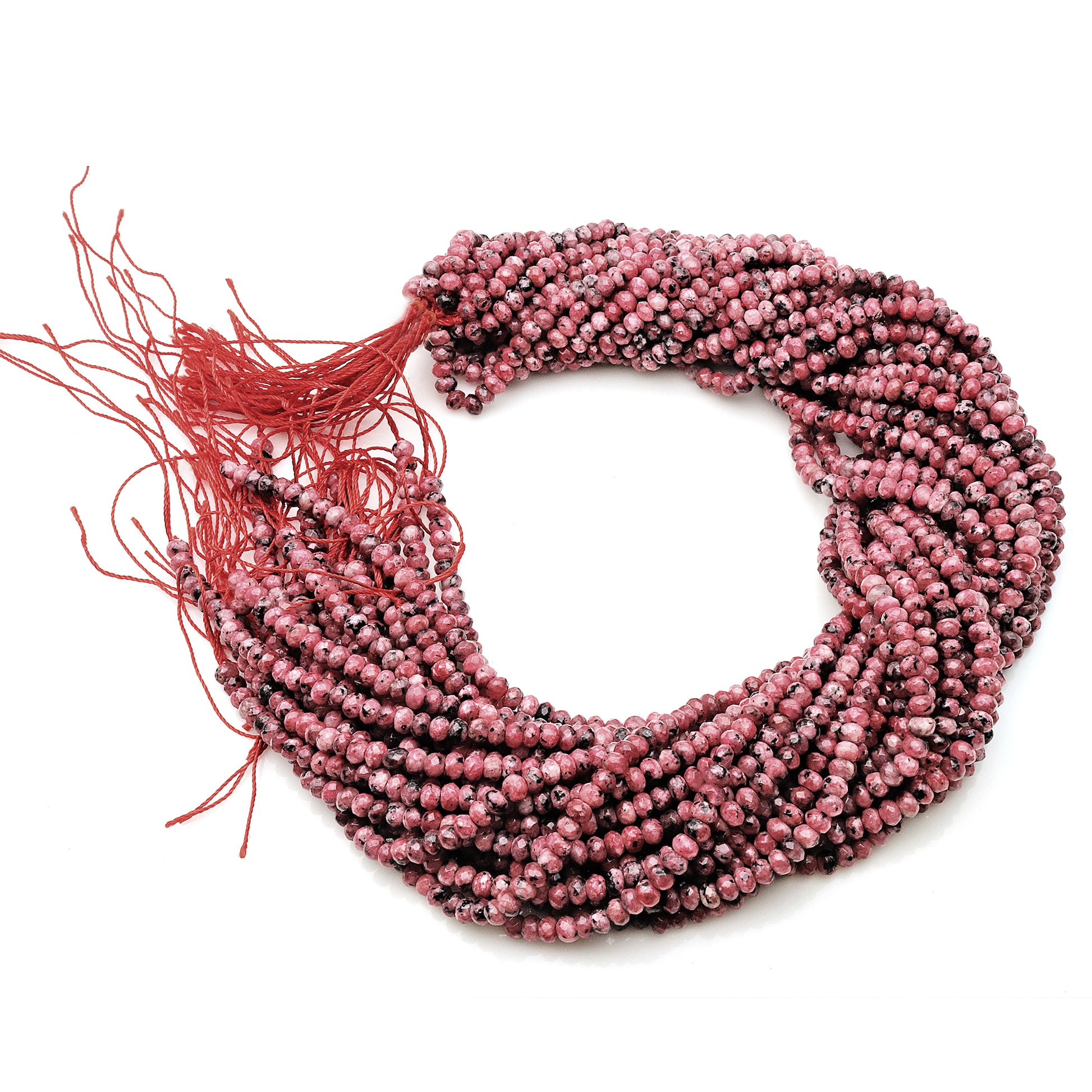 Rhodochrosite Jade 3-4mm Faceted Rondelle Beads Strands 14Inch - GemMartUSA