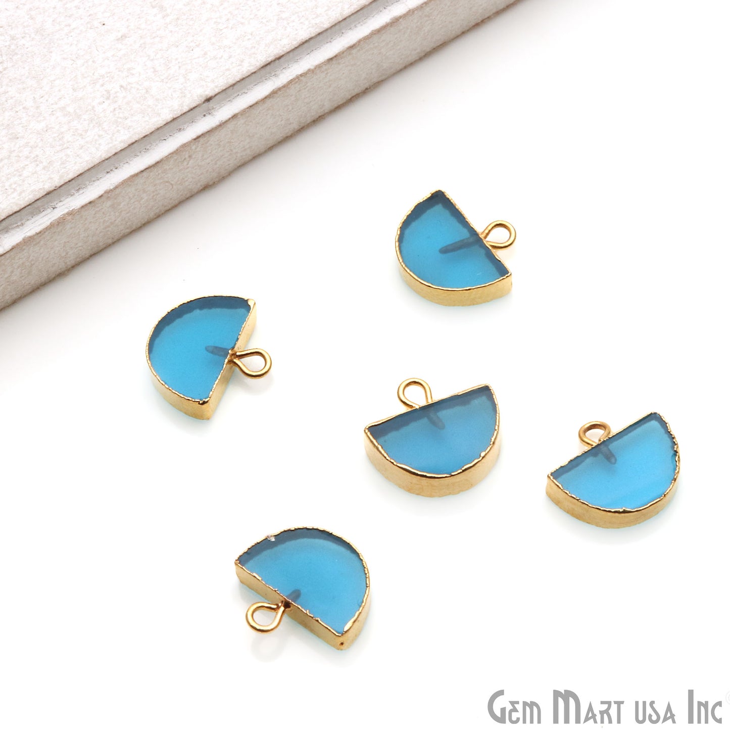 Half Moon Shape 14x13mm Gold Electroplated Gemstone Connector (Pick Stone) - GemMartUSA