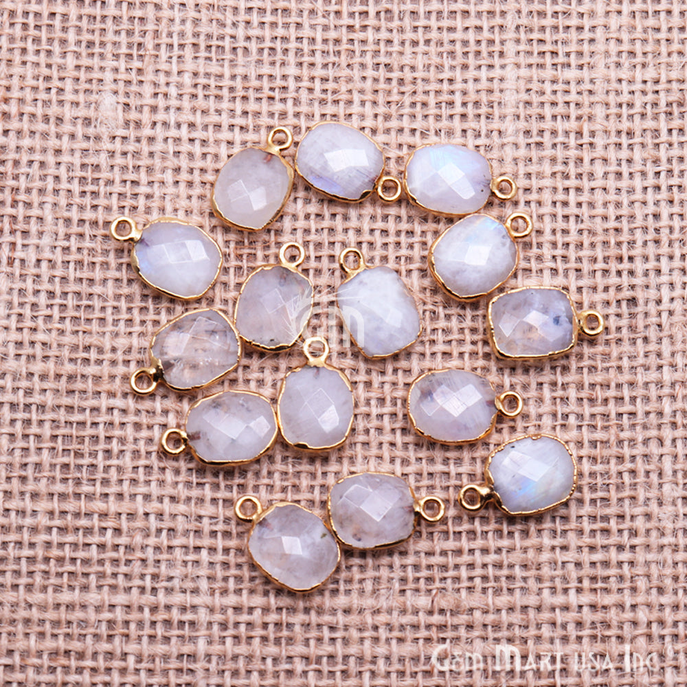 Rainbow Moonstone Octagon 10x12mm Gold Electroplated Single Bail Gemstone Connector - GemMartUSA