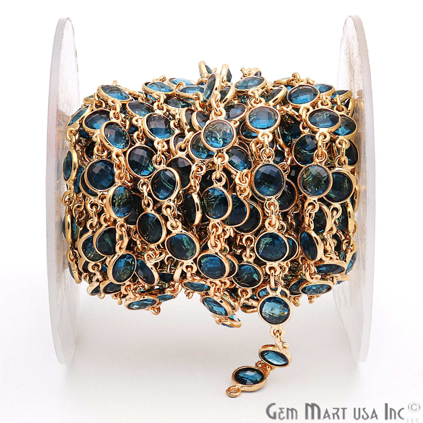 Blue Topaz 5mm Bezel Link Gold Plated Continuous Connector Chain - GemmartUSA