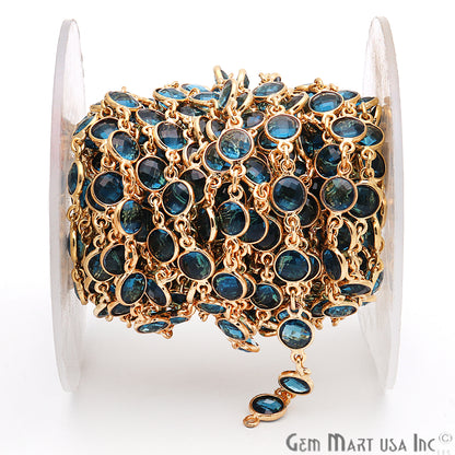 Blue Topaz 5mm Bezel Link Gold Plated Continuous Connector Chain - GemmartUSA