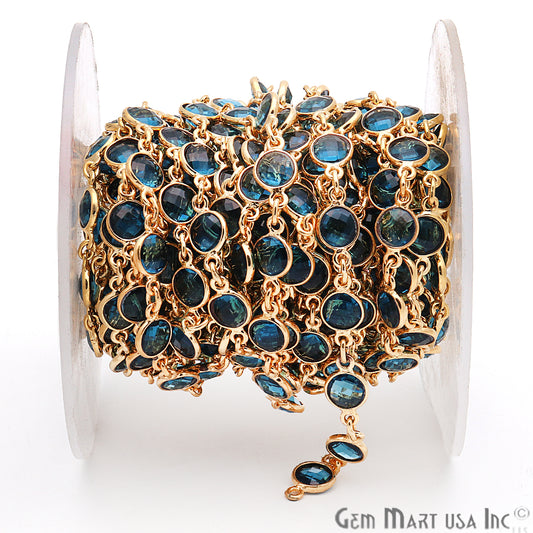Blue Topaz 5mm Bezel Link Gold Plated Continuous Connector Chain - GemmartUSA