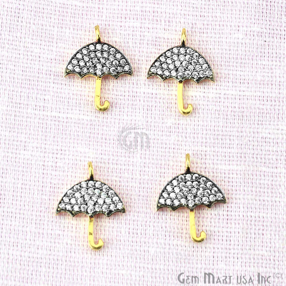 Cubic Zircon Pave 'Umbrella' Gold Vermeil Charm For Bracelet & Pendants - GemmartUSA