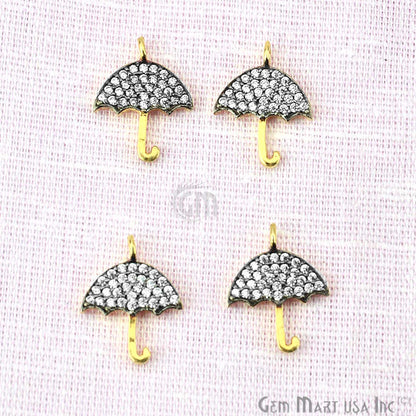 Cubic Zircon Pave 'Umbrella' Gold Vermeil Charm For Bracelet & Pendants - GemmartUSA