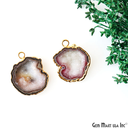 Geode Druzy 29x22mm Organic Gold Electroplated Single Bail Gemstone Earring Connector 1 Pair