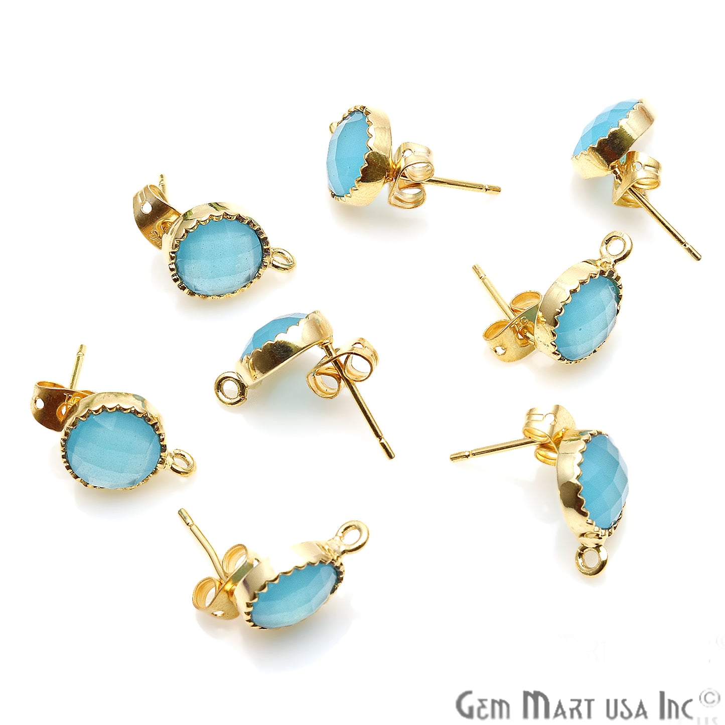 DIY Round 13x9mm Gold Bail Gemstone stud Earring (Pick Your Gemstone) - GemMartUSA