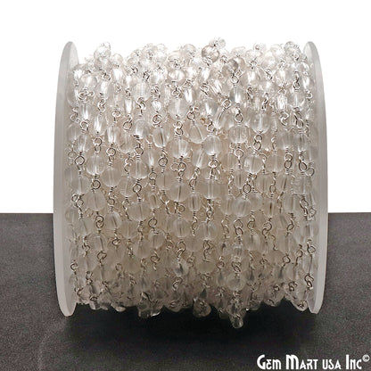 Crystal Faceted 3-4mm Silver Wire Wrapped Rosary Chain - GemMartUSA