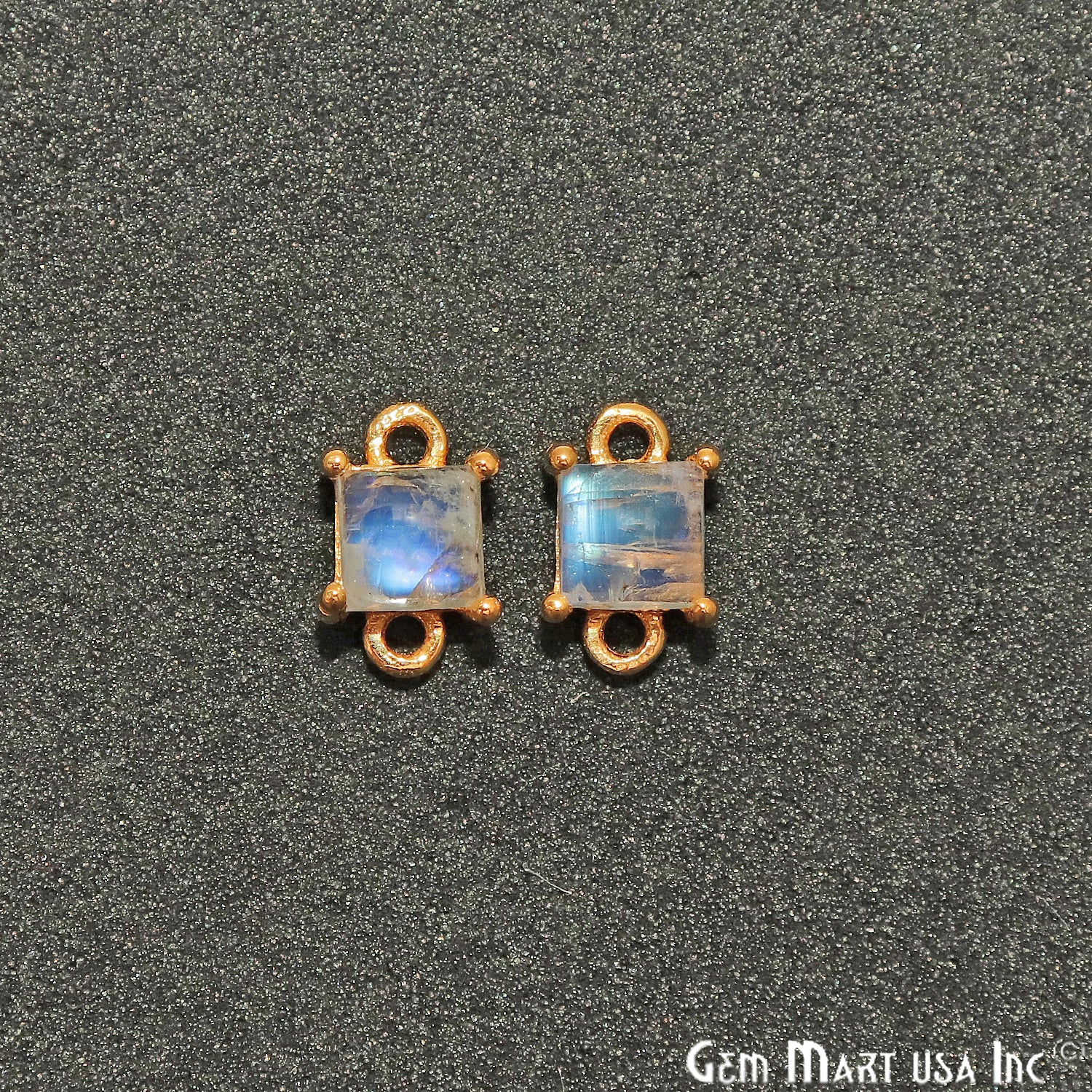 Rainbow Moonstone Cabochon Square Prong Gold Plated Bail Connector - GemMartUSA