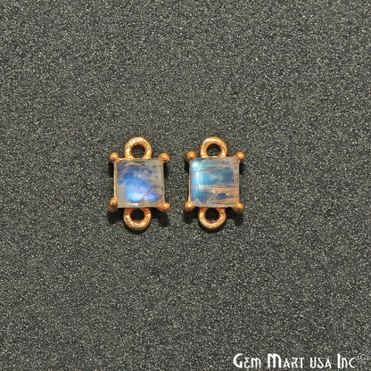 Rainbow Moonstone Cabochon Square Prong Gold Plated Bail Connector - GemMartUSA
