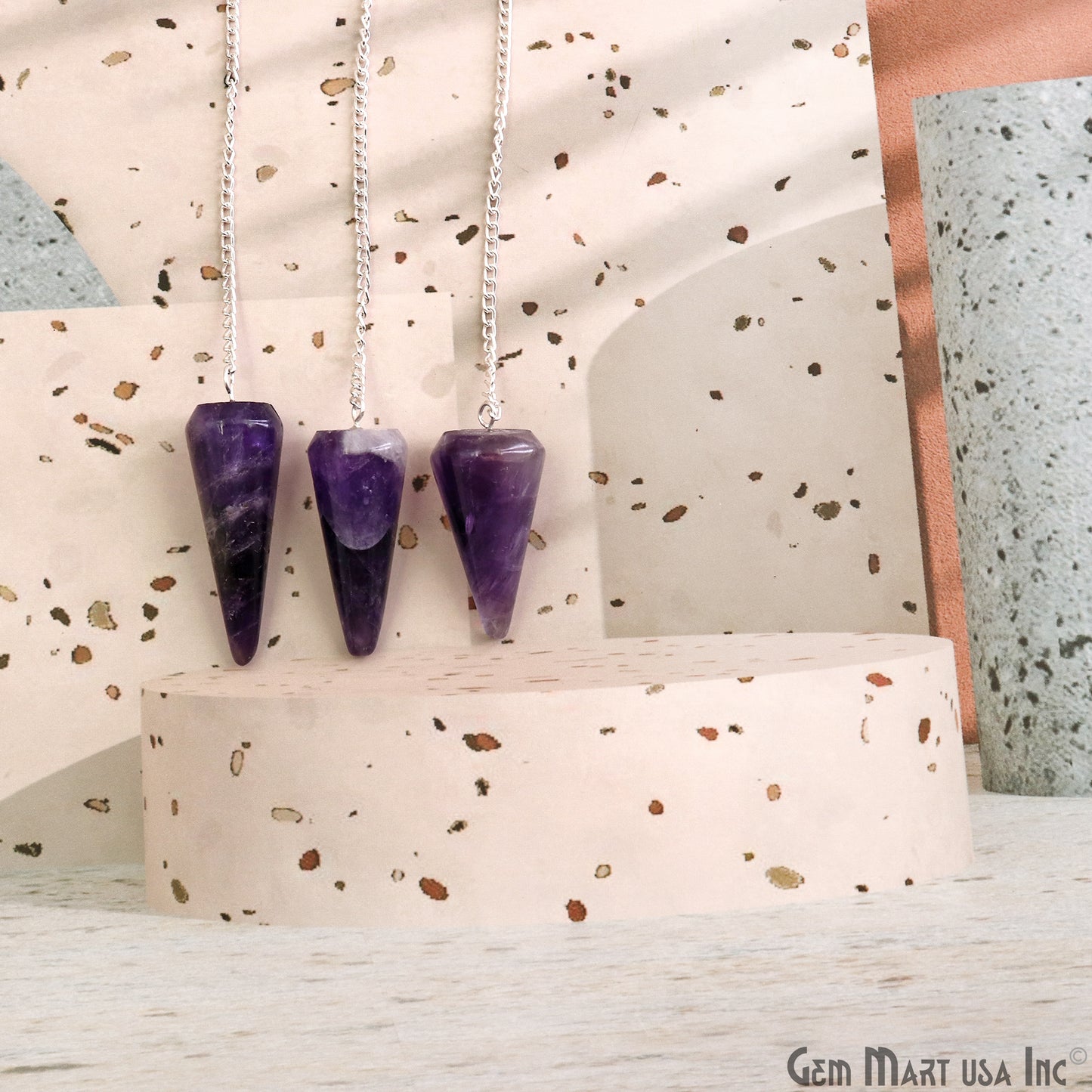 Smooth Pendulum, Healing Pendant, Dowsing Pointed Pendulum Pendant, Silver Plated Chain, faceted dowser pendulum 44X16MM