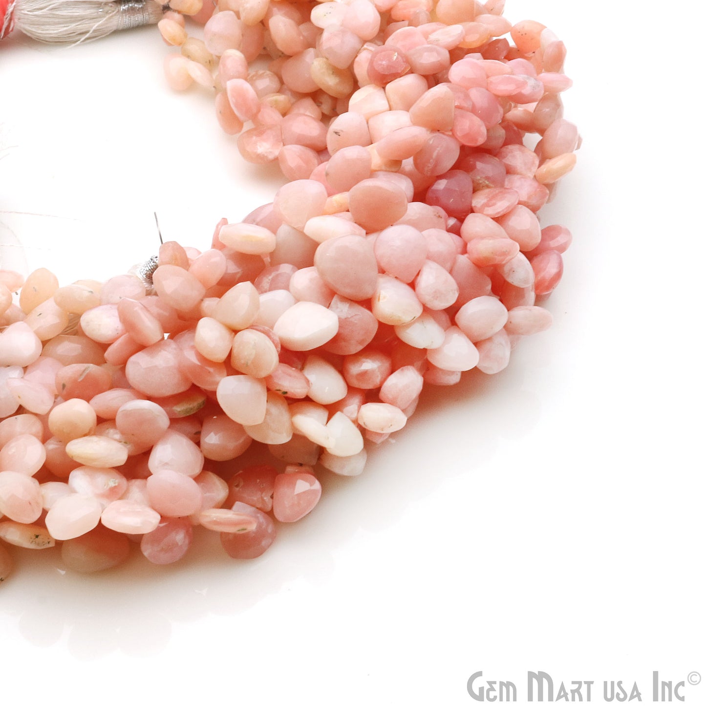 Pink Opal Heart Beads, 8.5 Inch Gemstone Strands, Drilled Strung Briolette Beads, Heart Shape, 6-7mm