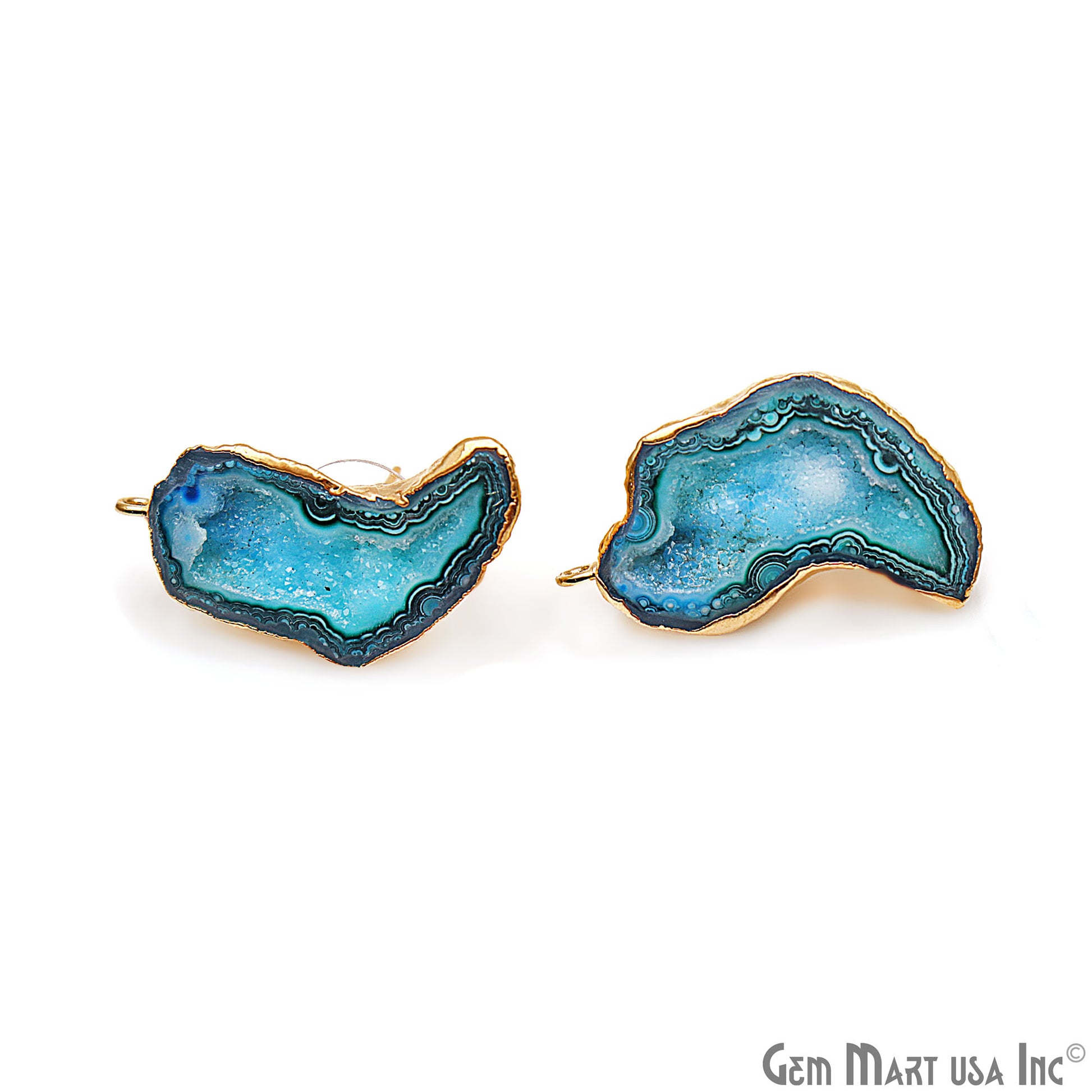 DIY Agate Slice Geode Druzy 33x17mm Gold Electroplated Loop Connector Studs Earrings - GemMartUSA