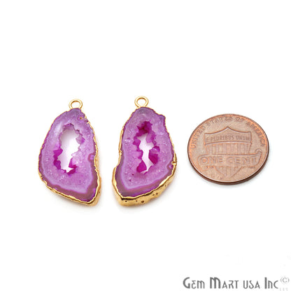 Agate Slice 24x30mm Organic Gold Electroplated Gemstone Earring Connector 1 Pair - GemMartUSA