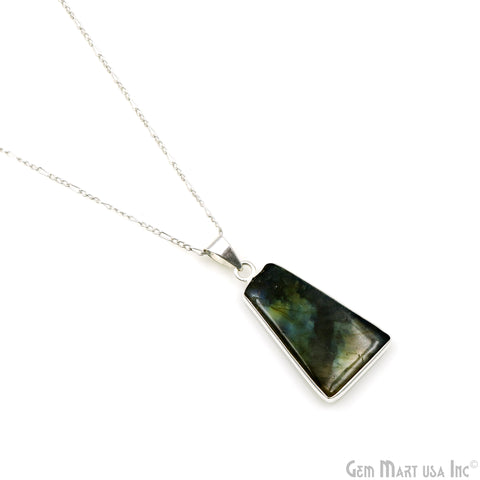 Labradorite Gemstone Rectangle 35x19mm Sterling Silver Necklace Pendant 1PC