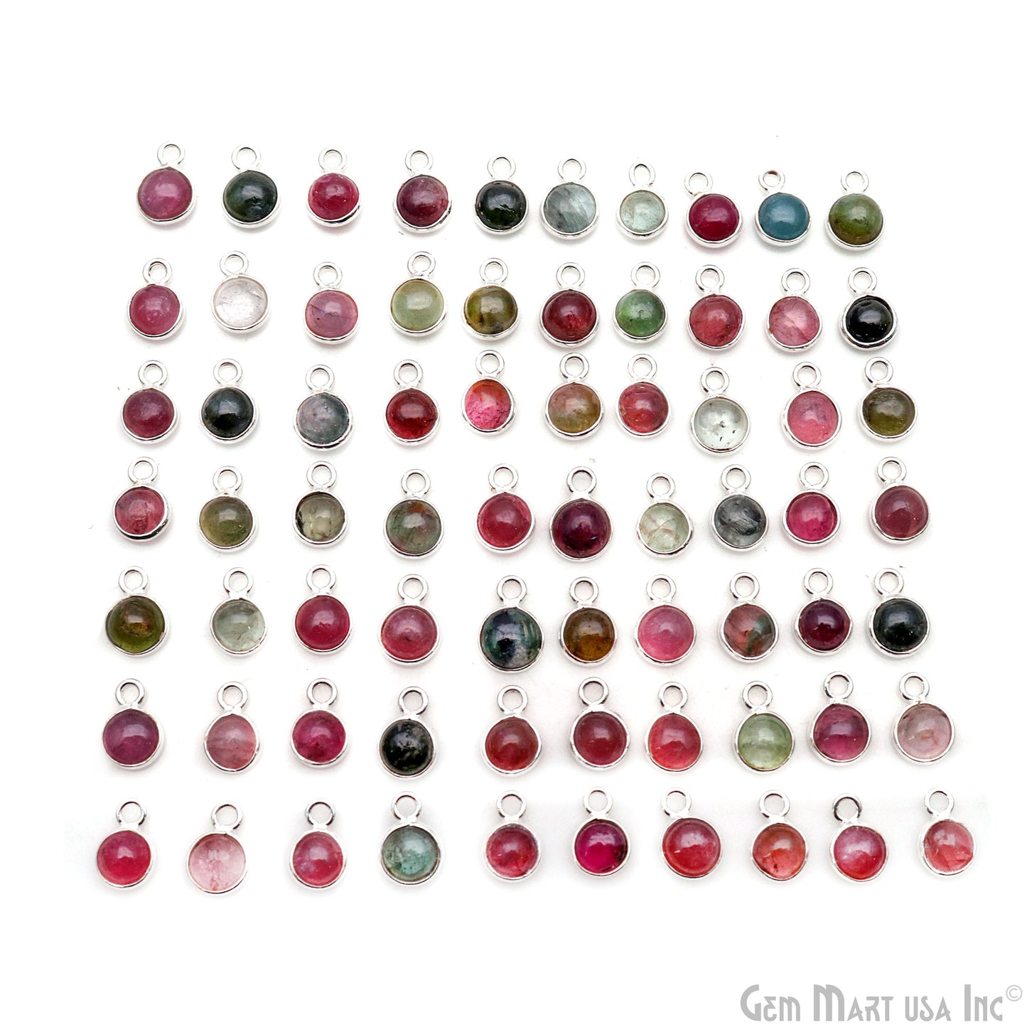 5Pc Lot Multi Tourmaline Cabochon Round 5mm Silver Plated Single Bail Gemstone Connector