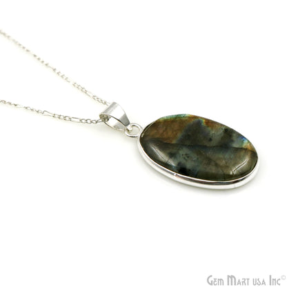 Labradorite Gemstone Oval 35x20mm Sterling Silver Necklace Pendant 1PC