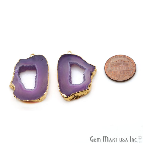 Agate Slice 33x23mm Organic Gold Electroplated Gemstone Earring Connector 1 Pair - GemMartUSA