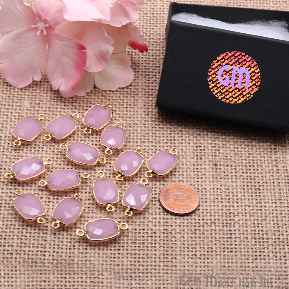 Rose Chalcedony 12x16mm Octagon Gold Electroplated Double Bail Gemstone Connector - GemMartUSA
