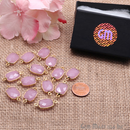Rose Chalcedony 12x16mm Octagon Gold Electroplated Double Bail Gemstone Connector - GemMartUSA