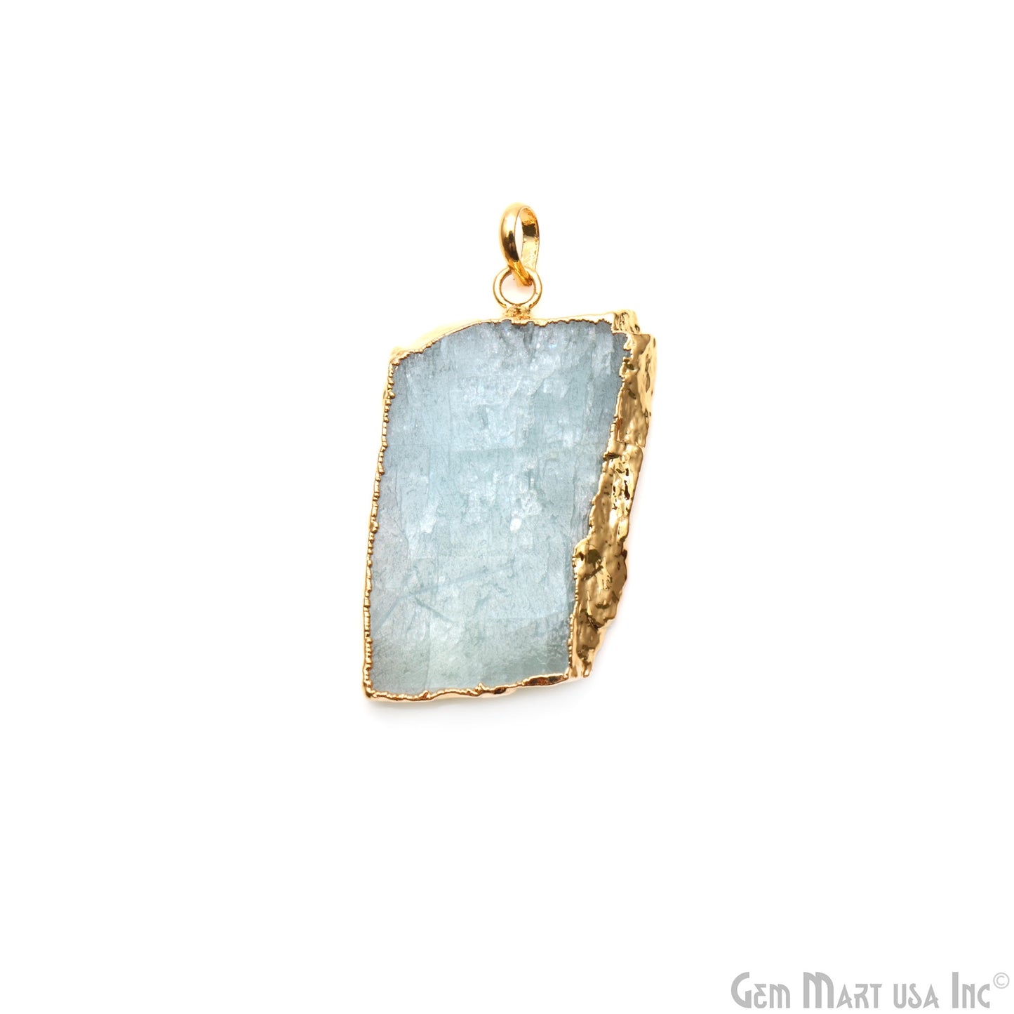 Aquamarine Free Form shape 44x26mm Gold Electroplated Gemstone Single Bail Pendant