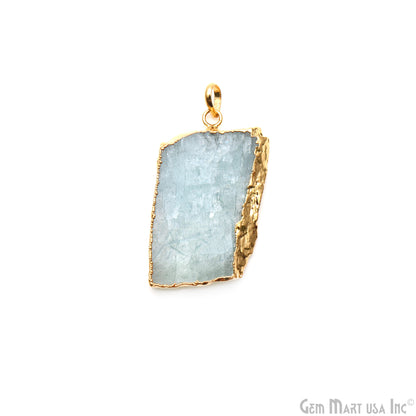 Aquamarine Free Form shape 44x26mm Gold Electroplated Gemstone Single Bail Pendant
