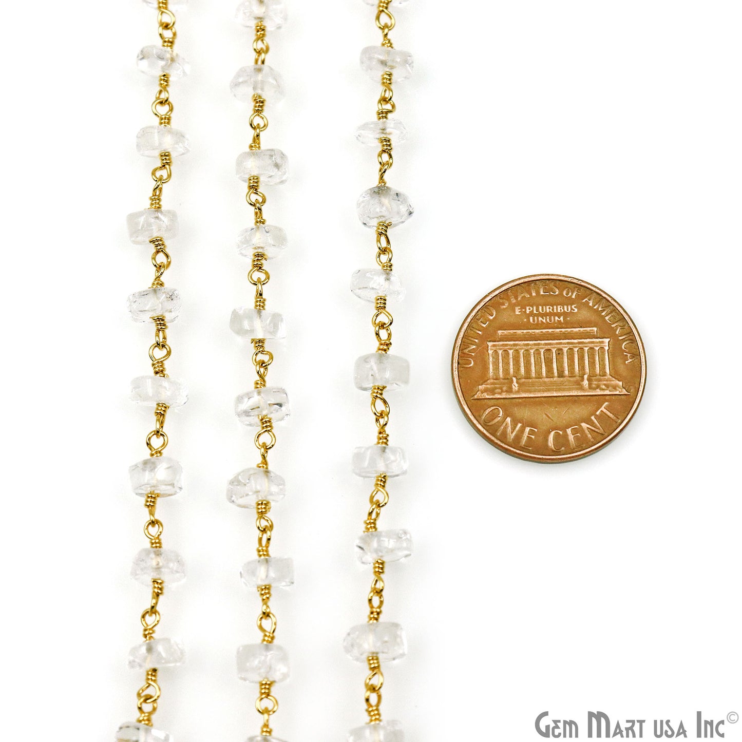 Crystal Cabochon Beads 5-6mm Gold Plated Gemstone Rosary Chain