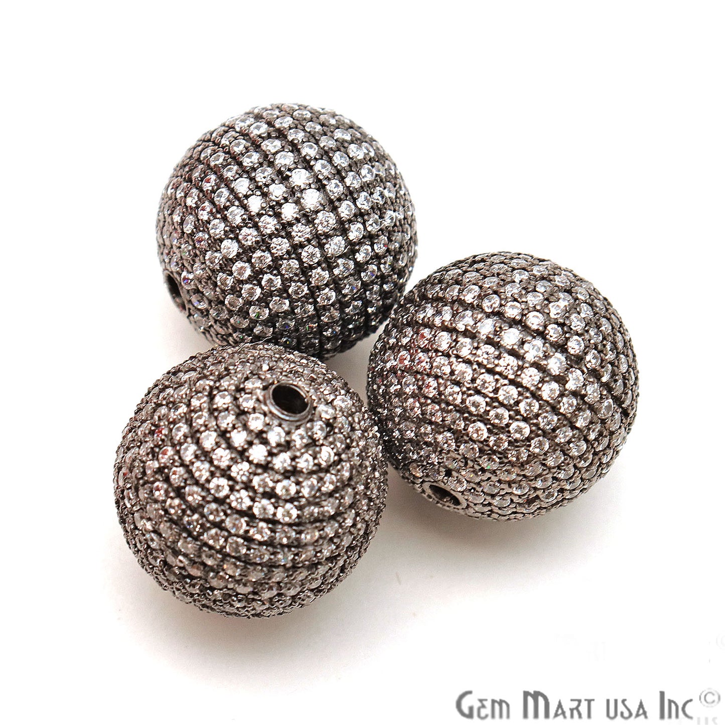 Cubic Zircon Round Beads Ball Silver Charm For Bracelet & Pendants - GemMartUSA
