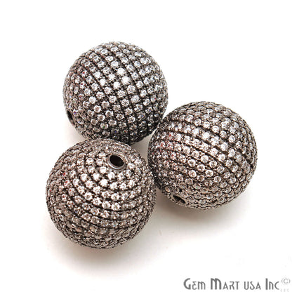 Cubic Zircon Round Beads Ball Silver Charm For Bracelet & Pendants - GemMartUSA