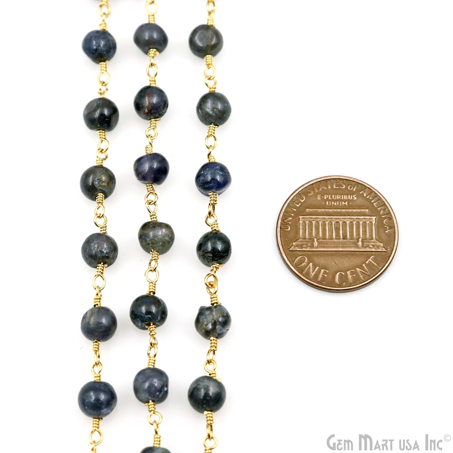 Iolite Cabochon 6-7mm Gold Wire Wrapped Rosary Chain