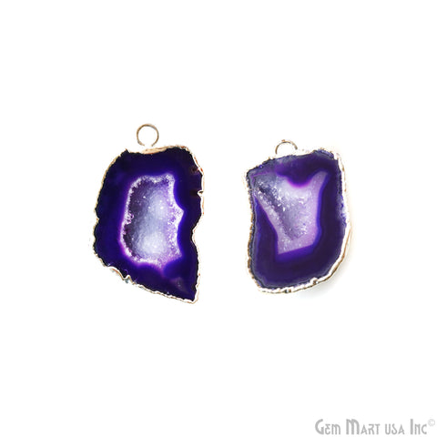 Geode Druzy 21x36mm Organic Silver Electroplated Single Bail Gemstone Earring Connector 1 Pair